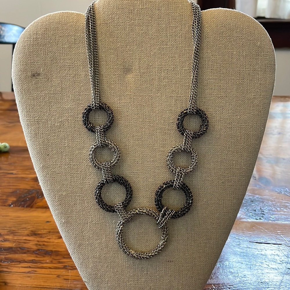 3/$20 Silver and dark gray colored metal circle necklace, bundle for price
